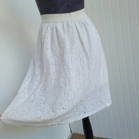 H&M Women's Lace Crochet Skirt A Line Ivory Off White Stretch Elastic Sz 4 - Picture 2 of 8